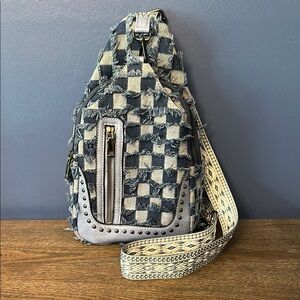 Stylish Checkered Crossbody Denim Frayed Bag